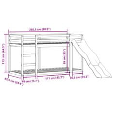 Vidaxl Patrová postel se skluzavkou a žebříkem 90 x 200 cm borovice