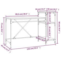 Vidaxl Psací stůl s policemi kouřový dub 135x50x90cm kompozit a železo