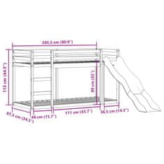 Vidaxl Patrová postel se skluzavkou a žebříkem hnědá 80x200cm borovice