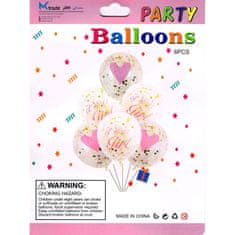WOWO Růžové Balónky s Konfetami pro Dívčí Baby Shower - Sada 6 Kusů