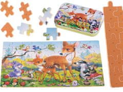WOWO Puzzle pro děti Lesní zvířátka - Pohádkové motivy, 60 dílků, v plechové krabičce