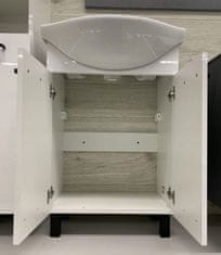 Deftrans Koupelnová skříňka s umyvadlem bílý lesk 84x55 s baterií a sifonem 