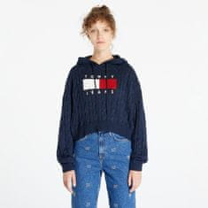 Tommy Hilfiger Svetr Tommy Jeans Center Flag Cable Hoodie Blue L Modrá