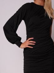 AX Paris Černé elegantní přiléhavé mini šaty s jemnými záhyby a asymetrickými rukávy DA1597 XL XL