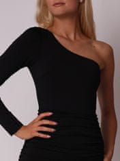 AX Paris Elegantní černé midi šaty vypasovaného střihu s jemnými záhyby a asymetrickými rukávy DA1598 L L