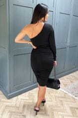 AX Paris Elegantní černé midi šaty vypasovaného střihu s jemnými záhyby a asymetrickými rukávy DA1598 L L