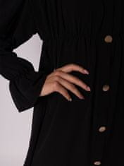 AX Paris Černé šaty s dlouhými rukávy a řasením se zlatými knoflíky DA1694 L L