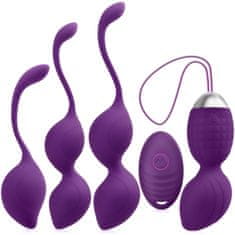 XSARA Velká sada vibračních venušiných kuliček + erotický masažér - 10 funkcí vibrací a pulsací fialová barva- 79057635