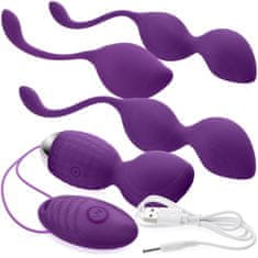 XSARA Velká sada vibračních venušiných kuliček + erotický masažér - 10 funkcí vibrací a pulsací fialová barva- 79057635