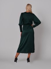AX Paris Saténové obálkové midi šaty s dlouhými rukávy v zelené barvě DA1649 L L