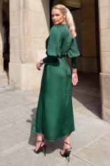 AX Paris Saténové obálkové midi šaty s dlouhými rukávy v zelené barvě DA1649 L L