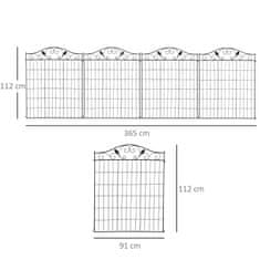 OUTSUNNY Zahradní Plot Sada 4 Dekorativních Kovových Plotů, 365X112Cm, Na Balkón A Zahradu, Černá 