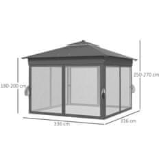 OUTSUNNY Skládací Altán Cca 3 X 3 M, Altán S Led, 4 Síťované Závěsy, Boční Stěna, Zahradní Altán S Vakem Na Vodu, Dvojitá Střecha, Taška Na Přenášení, Tmavě Šedá. 