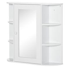 HOMCOM Zrcadlová Skříňka Koupelnové Zrcadlo K Montáži Na Stěnu, Závěsná Skříňka S 8 Přihrádkami, Víceúčelová Skříňka, Bílá, 66X17X63Cm 