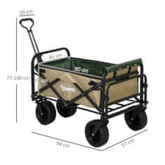 OUTSUNNY Handcart Skládací Vozík S Rukojetí Plážový Vozík Zahradní Vozík S Taškou Pojme Až 100 Kg Oxford Khaki 