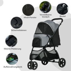 PAWHUT Pet Buggy Kryt Proti Dešti Bezpečnostní Košík Na Vodítko Skládací Pro Malé Psy Oxford Grey 