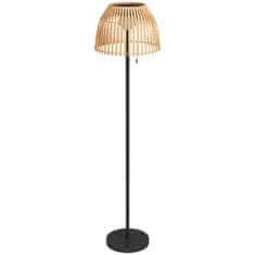 OUTSUNNY Solární Stojací Lampa Venkovní Stojací Lampa, Usb Dobíjecí Led Solární Lampa Pro Vnitřní Použití, Voděodolná Stojací Lampa Ip44, Stmívatelná Teplá Bílá, Tahací Řetízkový Spínač, Bambus, Přírodní Tón 