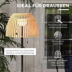 OUTSUNNY Solární Stojací Lampa Venkovní Stojací Lampa, Usb Dobíjecí Led Solární Lampa Pro Vnitřní Použití, Voděodolná Stojací Lampa Ip44, Stmívatelná Teplá Bílá, Tahací Řetízkový Spínač, Bambus, Přírodní Tón 