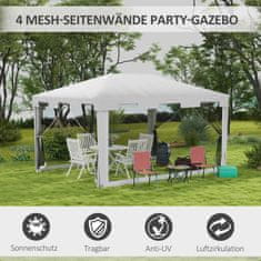 OUTSUNNY Pavilon Party Stan Cca 4 X 3 M Zahradní Altán Zahradní Stan Markýza S Bočními Stěnami Na Balkon, Terasu, Kovový Pe Bílý 