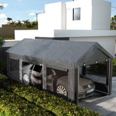 OUTSUNNY Carport, Párty Stan Cca 6 X 3 M, Výškově Nastavitelná Garáž Pro Auto, Stříška Na Auto Se 4 Síťovanými Okny, 4 Dveře, Pro Osobní, Nákladní Auta, Ocel, Tmavě Šedá 