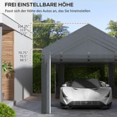 OUTSUNNY Carport, Párty Stan Cca 6 X 3 M, Výškově Nastavitelná Garáž Pro Auto, Stříška Na Auto Se 4 Síťovanými Okny, 4 Dveře, Pro Osobní, Nákladní Auta, Ocel, Tmavě Šedá 