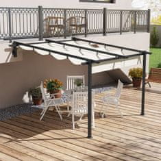 OUTSUNNY Altán Cca 3 X 3 M Pergola Větruodolná Stříška Na Terasu, Terasová Střecha Nástěnná, Nastavitelná Střecha, Pro Zahradu, Terasu, Krémová. 