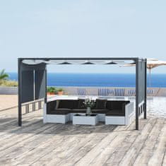 OUTSUNNY Zahradní Altán Pergola 3,9 X 2,9 M Se Sluneční Stříškou A 4 Automatickými Roletami Vodotěsný Pro Zahradu Hliník Polyester Tmavě Šedá 