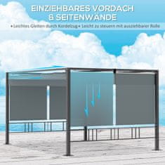 OUTSUNNY Zahradní Altán Pergola 3,9 X 2,9 M Se Sluneční Stříškou A 4 Automatickými Roletami Vodotěsný Pro Zahradu Hliník Polyester Tmavě Šedá 