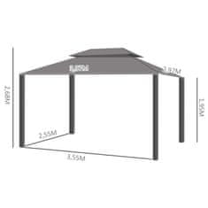 OUTSUNNY Pavilon Zahradní Altán 4 X 3 M Zahradní Stan Markýzový Párty Stan Se 4 X Bočními Panely 4 X Moskytiéra Prodyšná Dvojitá Střecha Kovový Polyester 