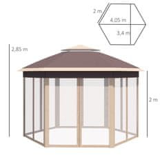 OUTSUNNY Zahradní Altán Skládací Altán 4X4M Výsuvný Stan S Taškou, 6 Bočních Panelů, Dvojitá Střecha, Šestiúhelníkový, Béžová+Khaki 