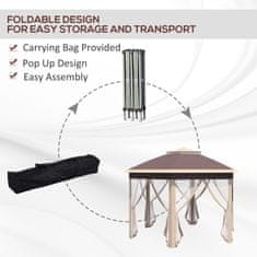 OUTSUNNY Zahradní Altán Skládací Altán 4X4M Výsuvný Stan S Taškou, 6 Bočních Panelů, Dvojitá Střecha, Šestiúhelníkový, Béžová+Khaki 