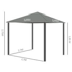 OUTSUNNY Zahradní Altán Pavilon 2,96 X 2,96 M Zahradní Stan S Dvojitou Střechou Markýzový Párty Stan Se 4 X Bočními Panely Moskytiéra Hliník Polyester 