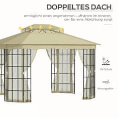 OUTSUNNY Párty Stan 3,65X3M S Dvojitou Střechou Moskytiéra Kovová Černá Béžová 
