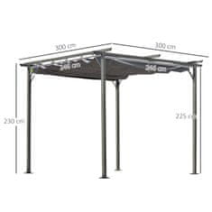 OUTSUNNY Pergola Vodotěsný Altán 3 X 3 M Terasová Stříška S Posuvnou Střechou, Uv Ochrana Pro Zahradu Kovová Černá + Šedá 