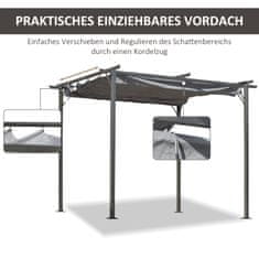 OUTSUNNY Pergola Vodotěsný Altán 3 X 3 M Terasová Stříška S Posuvnou Střechou, Uv Ochrana Pro Zahradu Kovová Černá + Šedá 