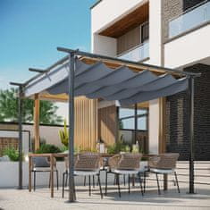 OUTSUNNY Pergola Vodotěsný Altán 3 X 3 M Terasová Stříška S Posuvnou Střechou, Uv Ochrana Pro Zahradu Kovová Černá + Šedá 