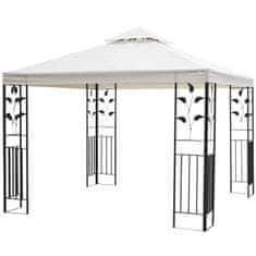 OUTSUNNY Garden Pavilion Leaf Design 2,95X2,95M Ocelový Rám Double Roof Party Stan Polyester Cream White 