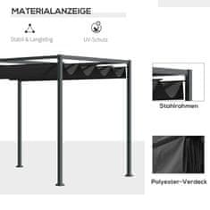 OUTSUNNY Pergola Altán Patio Baldachýn S Posuvnou Střechou, Polyester, Black+Grey, 298X213X221Cm 