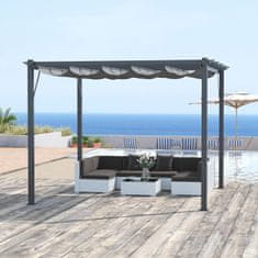 OUTSUNNY Pergola Altán Terasový Přístřešek S Posuvnou Střechou, Zahrada, Hliník, Uhlově Šedá + Tmavě Šedá, 3X3X2,23M 