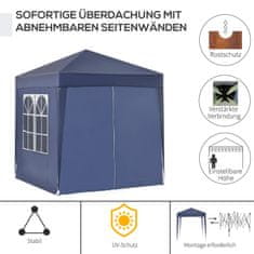OUTSUNNY Altán 2X2M Skládací Altán 4 Boční Stěny S Okenními Dvířky Se Zipem Markýzový Zahradní Stan Včetně Kolíků Guy Lana Kovový Oxford 