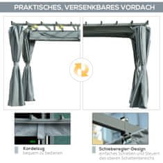 OUTSUNNY Pergola Altán S Nastavitelnou Látkovou Střechou, Odolný Proti Povětrnostním Vlivům, 3,6X3X2,27M, Ocel, Šedá 