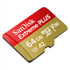 SanDisk Extreme PLUS microSDXC 64GB + SD Adapter 200MB/s and 90MB/s A2 C10 V30 UHS-I U8