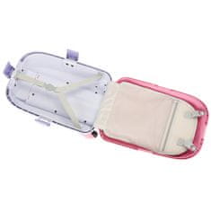 Ikonka Dětský kabinový cestovní kufr na kolečkách LED příruční zavazadlo s názvem růžové