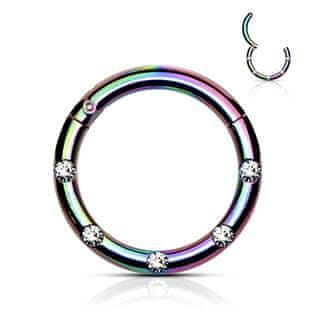 SPERKY4U Duhový piercing kruh segment, čiré kameny, 1,2 x 8 mm