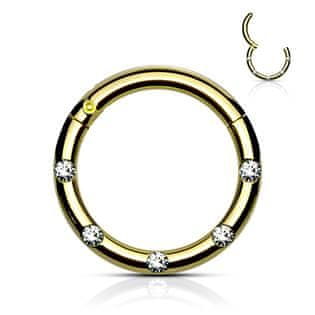 SPERKY4U Zlacený piercing kruh segment, čiré kameny, 1,2 x 8 mm