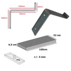 Moderix Rustikální Dřevěná Závěsná Nástěnná Police na Podpěrách Konzolách Moderix RB40BU-BUN-TK-220, Teak, 22 cm, 100 cm