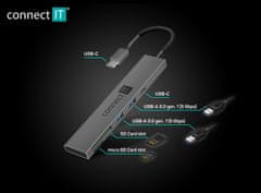 Connect IT CompactPRO USB-C hub + čtečka karet, (2xUSB-A 3.0, 1xUSB-C), externí, antracitový (CHU-5150-AN)