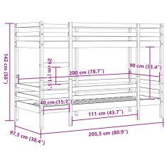 Vidaxl Patrová postel voskově hnědá 90x200 cm masivní borové dřevo