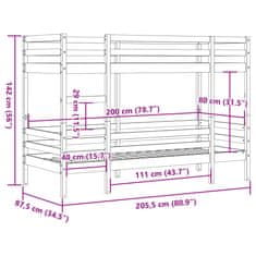 Vidaxl Patrová postel voskově hnědá 80 x 200 cm masivní borové dřevo