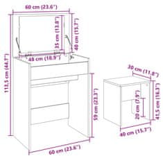 Vidaxl Toaletní stolek se stoličkou šedý sonoma 130 x 50 x 132,5 cm